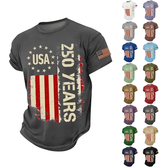 Letdown 250th Anniversary US Shirt 4th Of July United States 250 Years Since 1776 2026 Crew Neck Tshirt for Men Summer Shirt for Men Vacation Soft Top Daily Tops Men Classic Style for Work