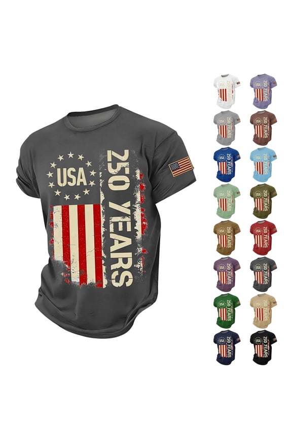 250th Anniversary US Shirt 4th Of July United States 250 Years Since 1776 2026 Crew Neck Tshirt for Men Summer Shirt for Men Vacation Soft Top Daily Tops Men Classic Style for Work