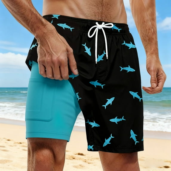 Letdown 7 Inch Men Swim Trunks Compression Liner Quick_Dry Drawstring Male Swimwear Bottom Swimtrunks Pattern Boardshorts (Blue,XXL)