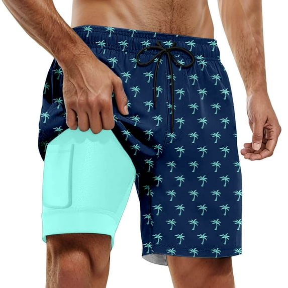 Letdown 9 Inch Men's Swim Trunks with Mesh Lining, Pockets, Drawstring Closure, Hawaii Print, Breathable Baggy Beach Bottom