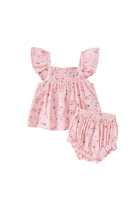 Baby Girl Summer Clothes Cute Ruffle Tops Dress Shorts Outfits Set Toddler Shrit Bloomers Princess Outfits with Floral Print