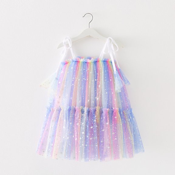 Letdown Baby Girl Summer Tutu Dress Toddler Princess Casual Dresses Sequins Tulle Ruffles Lace Party Wedding Dresses (#03-Blue,3-4 Years)