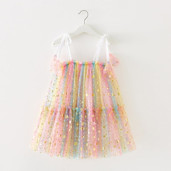 Letdown Baby Girl Summer Tutu Dress Toddler Princess Casual Dresses Sequins Tulle Ruffles Lace Party Wedding Dresses (#03-Yellow,4-5 Years)
