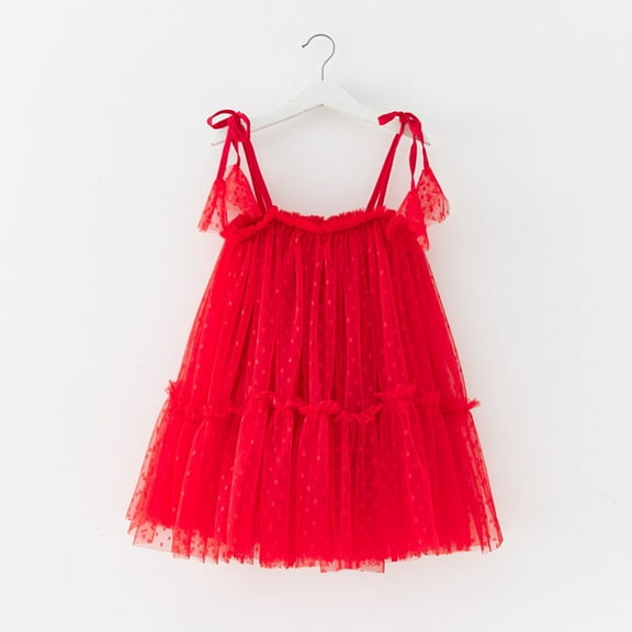 Letdown Baby Girls Christmas Tulle Tutu Dress Sleeveless Sequin Layered Dresses Adjustable Lace-Up Spaghetti Strap Knee Length Dress (#01-Red,12-18 Months)