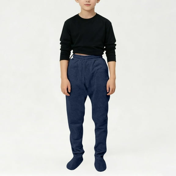 Letdown Boys Footies Pants Winter Thermal Loungewear Bottom with Pockets Indoor Outdoor Comfy Casual Jogger Sweatpants For Toddler Kids