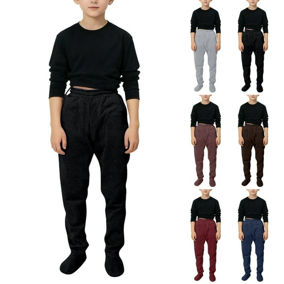 Letdown Boys Footies Pants Winter Thermal Loungewear Bottom with Pockets Indoor Outdoor Comfy Casual Jogger Sweatpants For Toddler Kids