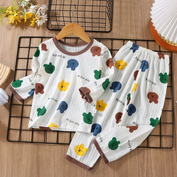 Letdown Boys Girls Cotton 𝐏ajamas Warm 𝐏js 2 Piece Long Sleeve Top Pants Set Kids Soft Matching Outfits Cute 𝐒leepwear Fall Clothes