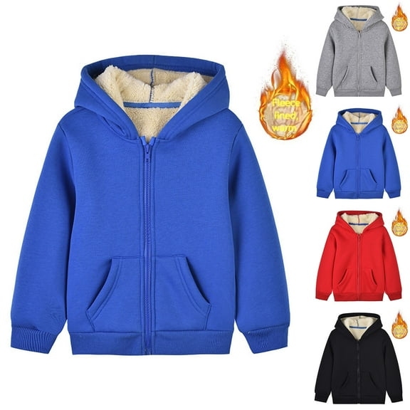 Letdown Boys Girls Lined Zip Hoodie Sweatshirt Fall Winter Warm Sherpa Long Sleeve Jacket Fluffy School Uniform Sweater
