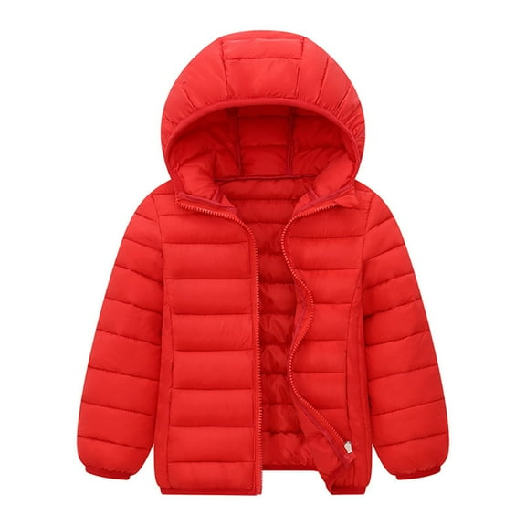 Letdown Boys' Girls' Lightweight Packable Insulated Puffer Jacket Lightweight Zipper Up Hooded Coat Zipper Quilted Outerwear for Boys and Girls (Red, 5-6 Years)
