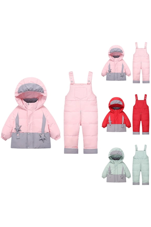 Boys' Girls' Snowsuit - Ski Hooded Jacket and Snowbib Snowsuit 2-Piece Set with Pockets (#02-Pink,1-2 Years)