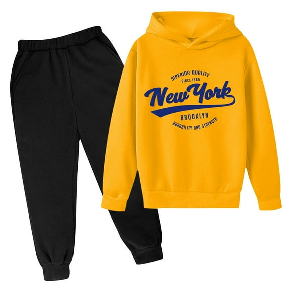 Letdown Boys Girls Sweatsuit Clothes 2PCS Hooded Sweatshirt and Jogger Sweatpants Sweatsuit Set Fall Winter Teen Outfit - #06-Yellow