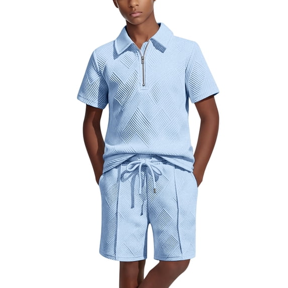 Letdown Boys' Shorts 2-Piece Outfits Short Sleeve Zip Polo Shirt & Drawstring Elastic Shorts Set Kids Summer Track Suits 4-13 Years