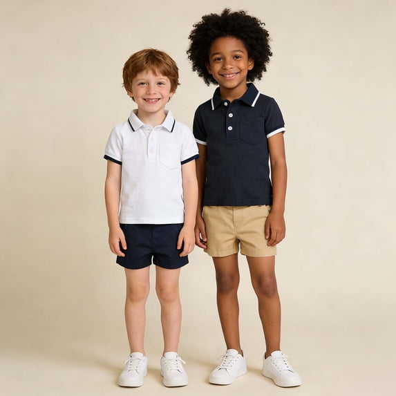 Letdown Boys' Summer Outfit Back to School 2-Piece Set: Polo T-Shirt + Elastic Waist Shorts with Pockets, Color Block Casual Play Clothes