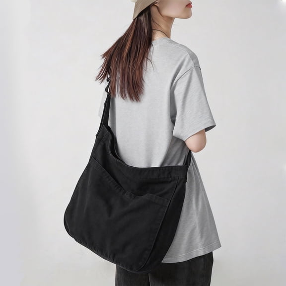 Letdown Canvas Hobo Crossbody Shoulder Tote Bag Large Capacity for Women and Men W/Multi-pocket Casual Purse Messenger Bags Travel Work (Black,One Size)