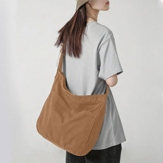 Letdown Canvas Hobo Crossbody Shoulder Tote Bag Large Capacity for Women and Men W/Multi-pocket Casual Purse Messenger Bags Travel Work (Brown,One Size)