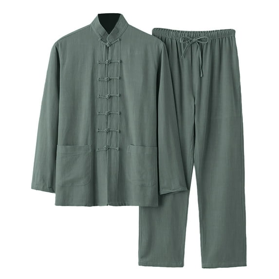 Letdown Cotton Linen Tai Chi Uniform Set of 2 Loose Kung Fu Suit Chinese Tang Suit Men Martial Art Jacket Long Sleeve Pants Set Casual Set