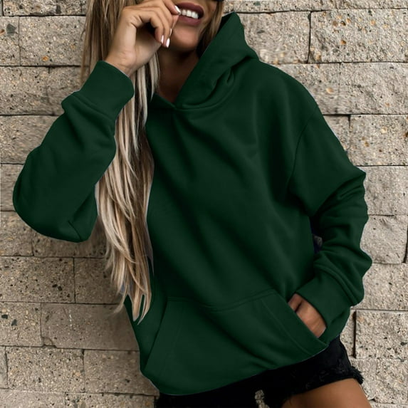 Letdown Crewneck Sweatshirts for Women Hood Fall Casual Long Sleeve Pullover Tops Loose Cinch Waist Sweatshirt with Pocket (Green, XXXL)