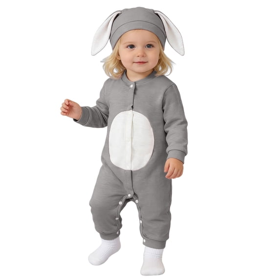 Letdown Easter Unisex Baby Long Sleeve Romper, Soft Cotton Jumpsuit Cinch Cute Bunny-Theme Outfits with Ears Hat 2 Pieces Clothes