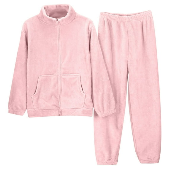 Letdown Flannel Pajamas for Women Solid Zipper-Up Flannel Fluffy Warm Cozy Long Sleeve Turtleneck Sleepwear Set Winter Warm Pjs Fuzzy Warm Pjs (13-Pink,XL)