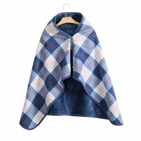 Letdown Wearable Blanket, Plaid Lap Blanket Comfy Poncho Throw with Buttons for Bed Sofa Office (#03-Sky Blue,80*130cm)
