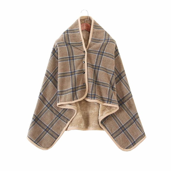 Letdown Wearable Blanket, Plaid Lap Blanket Comfy Poncho Throw with Buttons for Bed Sofa Office (#04-Coffee,80*130cm)