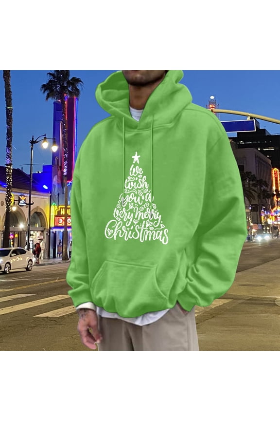 Funny Christmas Sweatshirt for Men, Merry Christmas Xmas Long Sleeve Solid Knitted Hoodie Pullover Sweater Holiday Pullover 2025 Novelty Sweatshirt (Green-03,S)