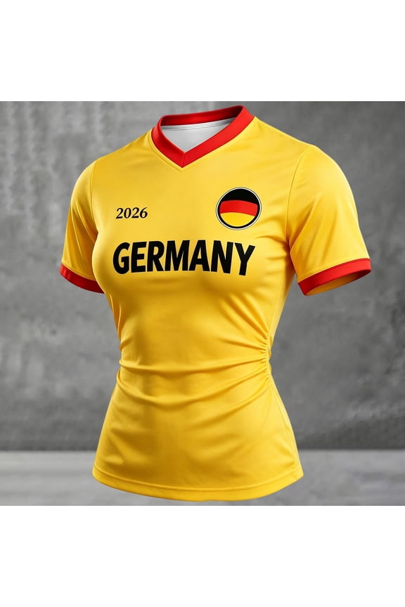 Germany Women's Shirt 2026 Football Stars T-Shirt with Eagle Germany Flag Fan Item Classic Germany Symbol Tee Top Short Sleeve Football Fans Leisure Shirt