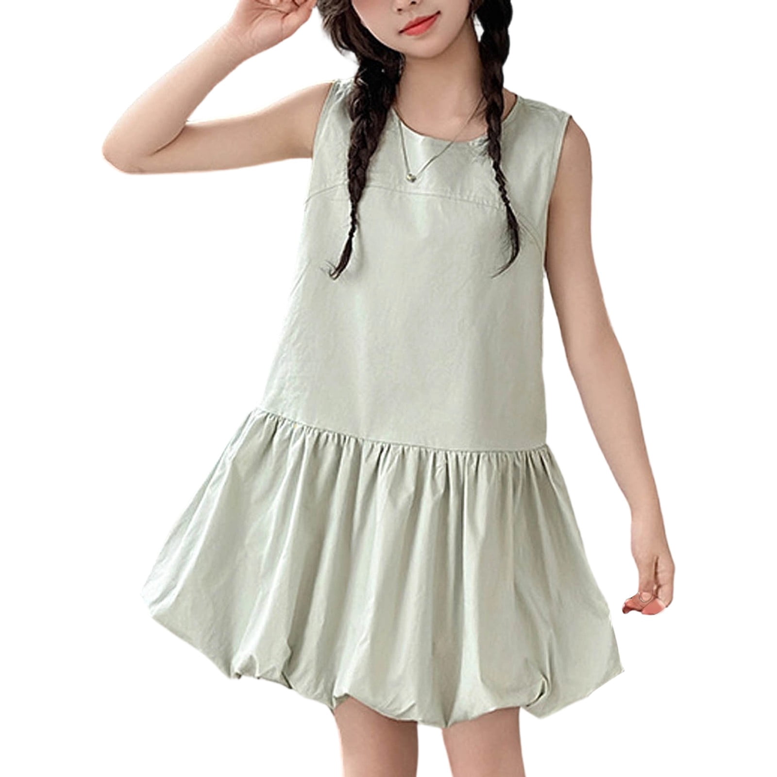 Letdown Girls Bubble Tennis Dresses Crew Neck Sleeveless Solid Summer Dress Lightweight Athletic Workout Dress Golf Outfit Activewear
