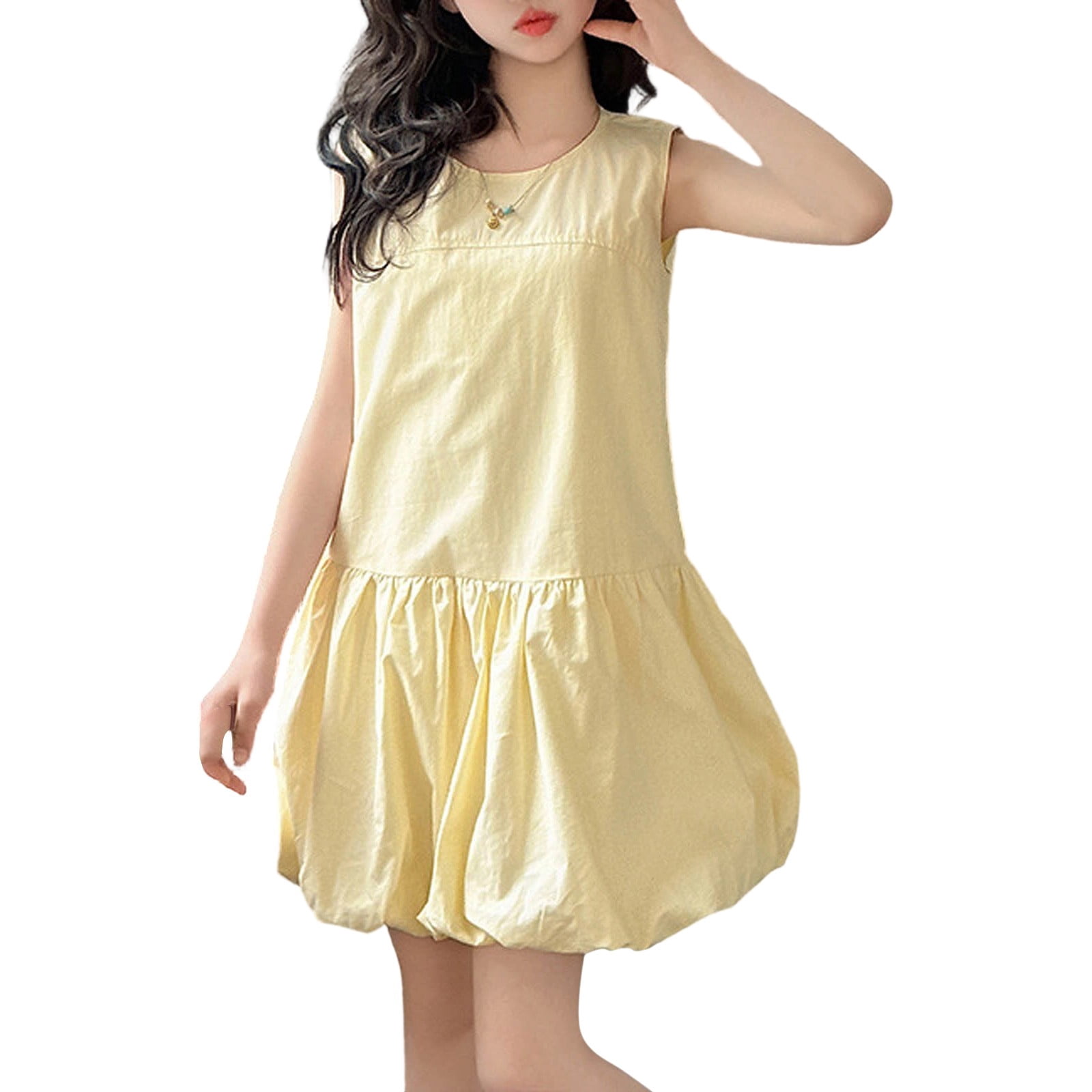 Letdown Girls Bubble Tennis Dresses Crew Neck Sleeveless Solid Summer Dress Lightweight Athletic Workout Dress Golf Outfit Activewear