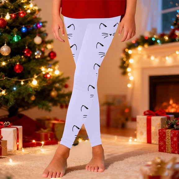 Letdown Girls Comfy Thick Cotton Tights Pants Toddler Leggings Fall Winter Warm Ankle Length Leggings with Christmas Print
