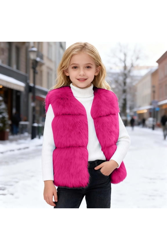 Girls Vest Fluffy Furry Jacket Kids Warm Padded Winter Shaggy Outwear Soft Pile for Cold (Hot Pink,8-9 Years)