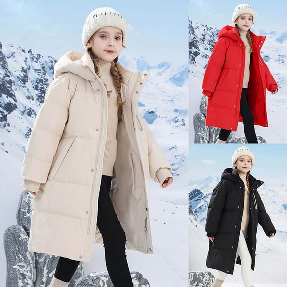 Letdown Girls Hooded Puffer Coat Long Sleeves Large Front Pockets Lightweight Winter Quilted Jackets Outerwear for Kids Snow Coats (Khaki,9-10 Years)