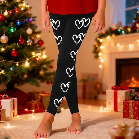 Letdown Girls Leggings Heart Print Kids Length Leggings Pants Toddler Athletic Soft Tights Trousers