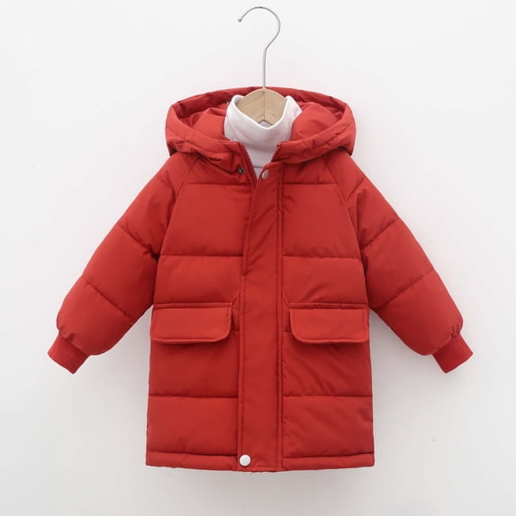 Letdown Girls Long Sleeves Hooded Puffer Coat - Long Knee Length Zipper Lightweight Winter Outerwear Warm Quilted Jacket Outerwear (Red,9-10 Years)