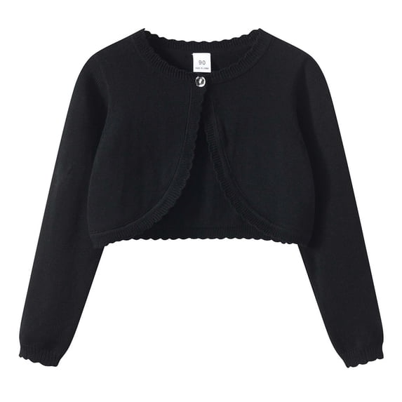 Letdown Girls Open Front Shrug Cardigan Kids Children Knit Long Sleeve Bolero with Button Closure, Spring Fall Lightweight Layering Outerwear