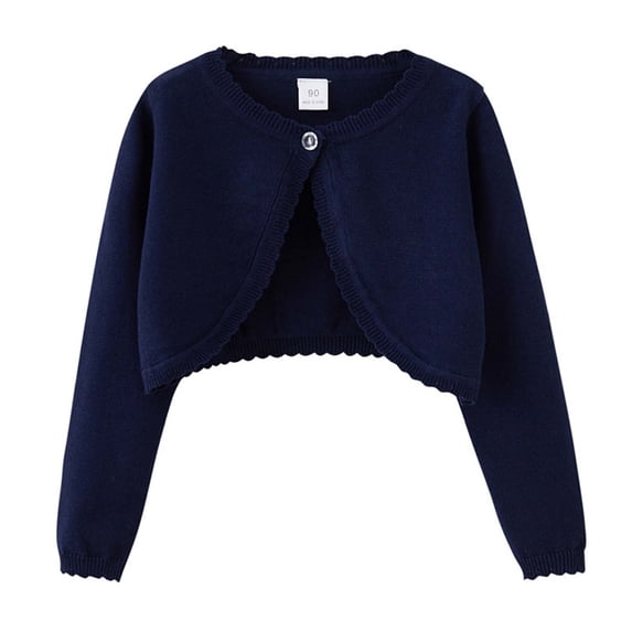 Letdown Girls Open Front Shrug Cardigan Kids Children Knit Long Sleeve Bolero with Button Closure, Spring Fall Lightweight Layering Outerwear