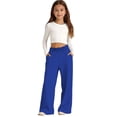 thumbnail image 1 of Letdown Girls Pants Wide Leg Lounge Pants High Waist Elastic Casual Basic Pant Lightweight Daily Wear Versatile Bottom with Pockets, 1 of 5