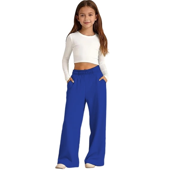 Letdown Girls Pants Wide Leg Lounge Pants High Waist Elastic Casual Basic Pant Lightweight Daily Wear Versatile Bottom with Pockets