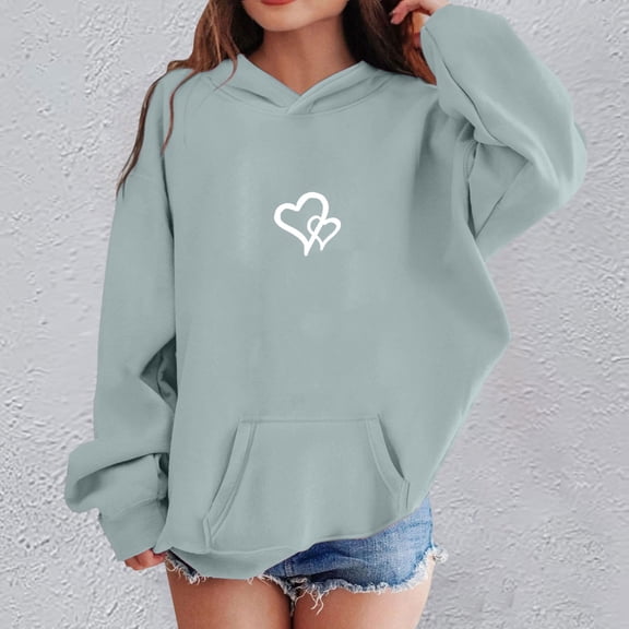 Letdown Girls Pullover Hoodies Sweatshirt with Heart Print Casual Long Sleeve Winter Tops Warm Outwear Coat with Pockets (Light Green,2-3 Years)
