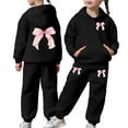 thumbnail image 1 of Letdown Girls Sweatpants Set - 2 Piece Bow Print Fashion Crewneck Hooded Sweatshirt and Jogger Sweatpants for Girls Matching Set (Black,2-3Years), 1 of 6