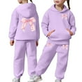 thumbnail image 1 of Letdown Girls Sweatpants Set - 2 Piece Bow Print Fashion Crewneck Hooded Sweatshirt and Jogger Sweatpants for Girls Matching Set (Purple,2-3Years), 1 of 5