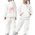 thumbnail image 1 of Letdown Girls Sweatpants Set - 2 Piece Bow Print Fashion Crewneck Hooded Sweatshirt and Jogger Sweatpants for Girls Matching Set (White,8-9Years), 1 of 6