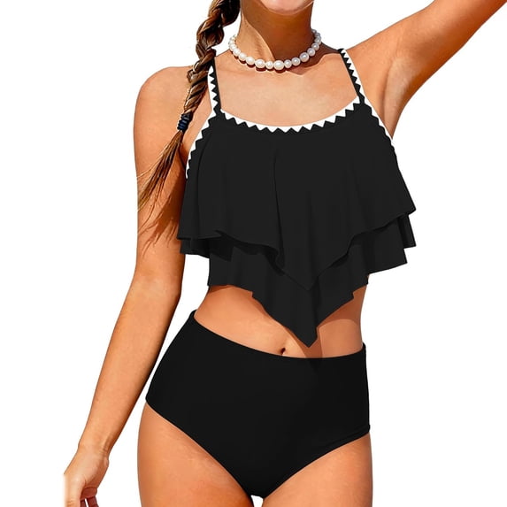 Letdown Girls Swimsuit 2 Piece Bikini Set Tiered Ruffled Bathing Suit Two Piece Girls' Swimwear with Adjustable Straps Summer Beach