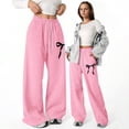thumbnail image 1 of Letdown Girls Wide Leg Pants Elastic High Waisted Loose Long Trousers with 3 Pockets Bowknot Straight Leg Baggy Y2k Track Pants Preppy School Athletic Joggers (Pink,13-14 years), 1 of 8