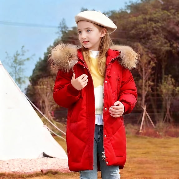Letdown Girls Winter Coat Hooded Puffer Heavyweight Jackets Warm Zipper Outerwear Jackets Coats for Kids Windproof_Parka (Red,8-9 Years)
