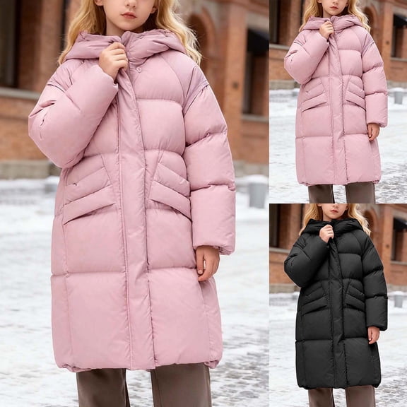 Letdown Girls Winter Coat Long Hooded Puffer Jackets Cozy Full Button Zip Up Fall Coats Trendy Casual Warm Travel Knee Length Outerwear (Red,8-9 Years)