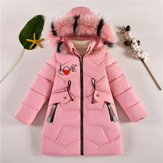 Letdown Girls Winter Coat Warm Parka Puffer Jacket with Hood Warm Zipper Outerwear Jackets Coats for Snow Play & Casual Outdoor (Pink,11-12 Years)