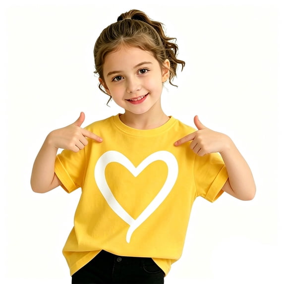 Letdown Graphic Tees For Girls Summer Trendy 2026 Short Sleeve T Shirts, Cute Heart Print Casual Tees Breathable Basic Tops For Kids 3-14Y Back To School Crewneck Shirts Birthday Graduation Gifts