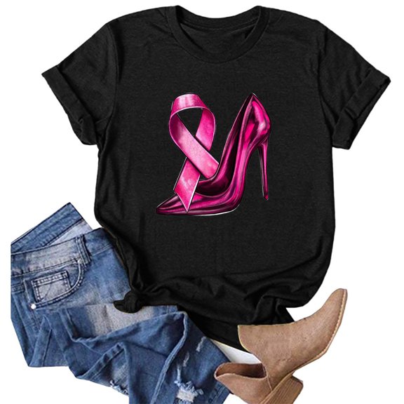 Letdown High Heel Pink Ribbon Cancer Awareness T-Shirt Support Squad Survivor Gifts Tee Top (Black, XL)