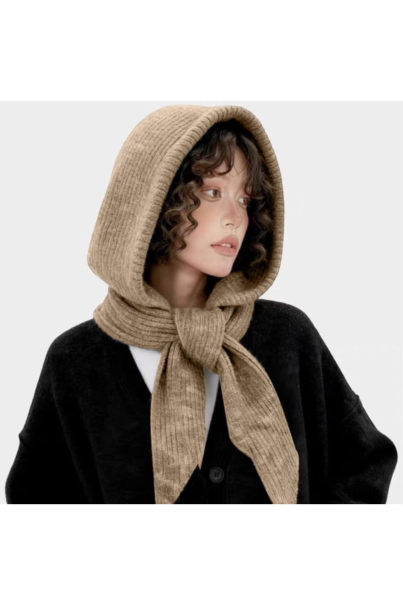Hooded Scarf for Women 2 In 1 - Knitted Neck Hat Scarf Set Soft Warm for Winter Cold Weather Neck Warmer (Khaki,One Size)